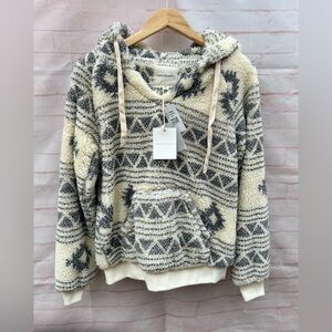 New Thread & Supply oversized XS pullover Aztec Sherpa fleece hoodie sweatshirt